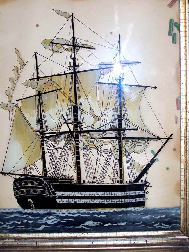 A 19th century Reverse Painting on Glass of a British Man-of-war circa 1850-1870 — image 2